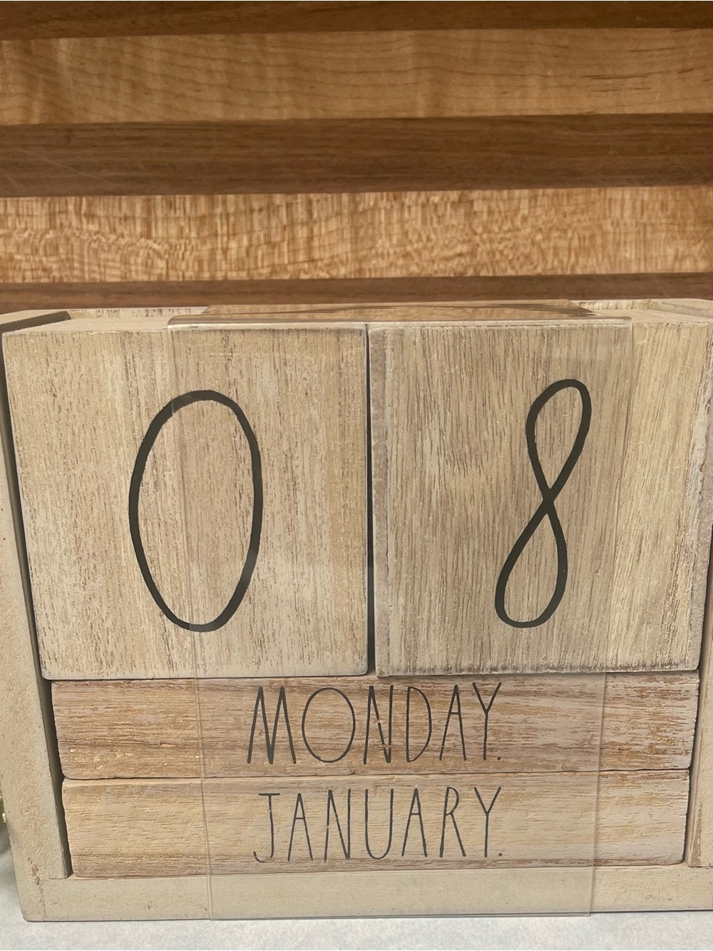 Rae Dunn Neutral Wood Perpetual Block Calendar with Black Accents New